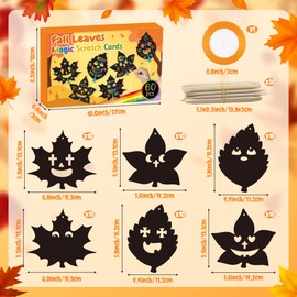 BeYumi Fall Maple Scratch Cards - 60Pcs Fall Religious Maple Leaves Scratch Cards for Kids Thanksgiving DIY Magic Christian Scratch Paper Sunday School Classroom Thankful Party Activity Art Project