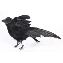 Unbranded 12" Decorative Artificial Flying Feathered Crow with Wired Feet