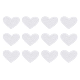 sourcing map 12Pcs Iron on Heart Patches, Sew on Small Heart Embroidered Patches, Decorative Repair Patch Applique for DIY Crafts Backpacks Bags Hats Clothes, 25mm White