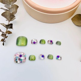 Generic Press fake nails, toenails, toenails, toenails,Color change，Luxury & Custom Fake Nails, Hand-Painted Nails Design by Professional Nail,Artist Salon Acrylic Nail Kit .Color change (绿闪粉-M, 均码)