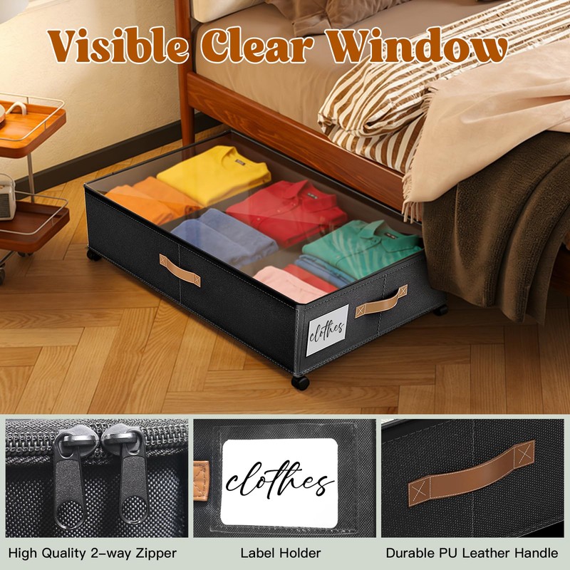 BEABOY Under Bed Storage with Wheels, Rolling Under Bed Storage
