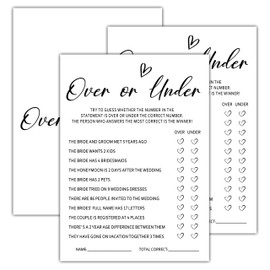 Over or Under Bridal Shower Games, Minimalist Engagement Party Game Cards, Bachelorette Party Games, Aesthetic Bridal Shower Decorations, 25 Cards(white002)