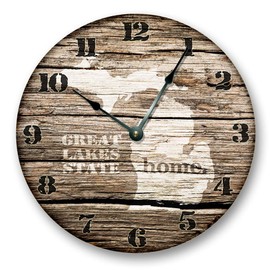 Sugar Vine Art Michigan State Silent Non Ticking Round Battery Operated Handmade Hanging Large 10 Inch Wall Clock for Bedroom Office Cottage Decoration