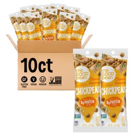 The Good Bean Crunchy Chickpeas - Classic Hummus - (10 Pack) 1.4 oz Packet - Roasted Chickpea Beans - Vegan Snack with Good Source of Plant Protein and Fiber