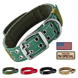 Annchwool Tactical Dog Collar for Medium and Large Dog,Adjustable Military Dog Collar with Soft Padded Handle,Heavy Duty Double Buckle Design(Green,L)