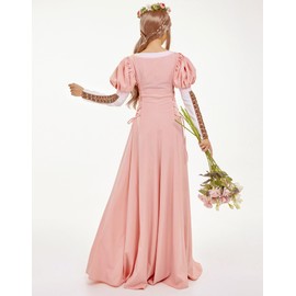 daizbella Medieval Renaissance Costume Dress XVI Century Handmade Dress with Puff Sleeves Women's Medieval Retro Costume