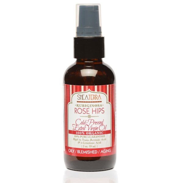 Shea Terra Rubignosa Rose Hips Cold-Pressed Extra Virgin Oil |All Natural & Organic Oil Rich in Antioxidants and Fatty Acids for Skin Repair & Rejuvenation– 2 oz
