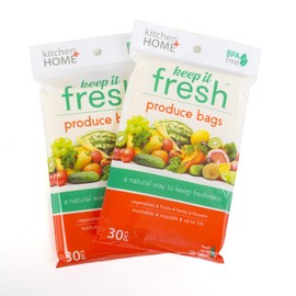 Keep it Fresh Produce Bags - 60 Reusable BPA Free Freshness Produce Bags & Twist Ties - Keeps Fruits, Veggies, and Flowers Fresher Longer