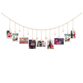 KLOGTSIND Hanging Photo Display with Clips, 9 Wood Clips, Boho Picture Frames Collage Wall Decor, Photo Hanger for Office Cubicle Decor, Kids Art Display (1)