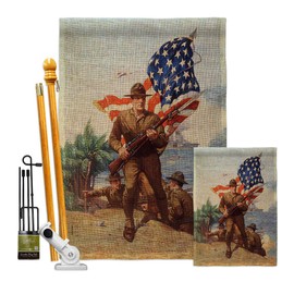 Navy Marines Charge Burlap Garden House Flags Kit Armed Forces USN Seabee United State American Military Veteran Retire Small Decorative Gift Yard Banner Double-Sided Made In USA 28 X 40