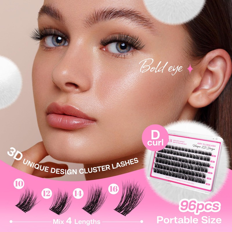 CALAILIS Lash Clusters Wispy 3D Fluffy Cluster Eyelash Extensions 96Pcs