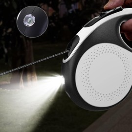 26/16FT Retractable Dogs Leash with Rechargeable LED Light for Night Walks, Heavy Duty, Portable Pet Walking Leash for Small/Medium/Large Dog (red, 26ft)