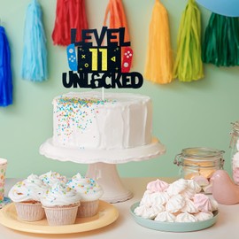 Decoración para tarta de cumpleaños para niños de nivel 11, desbloqueado, nivel 11, desbloqueado, impresionante 2010, decoración para tartas de cumpleaños de videojuegos, 11 cumpleaños