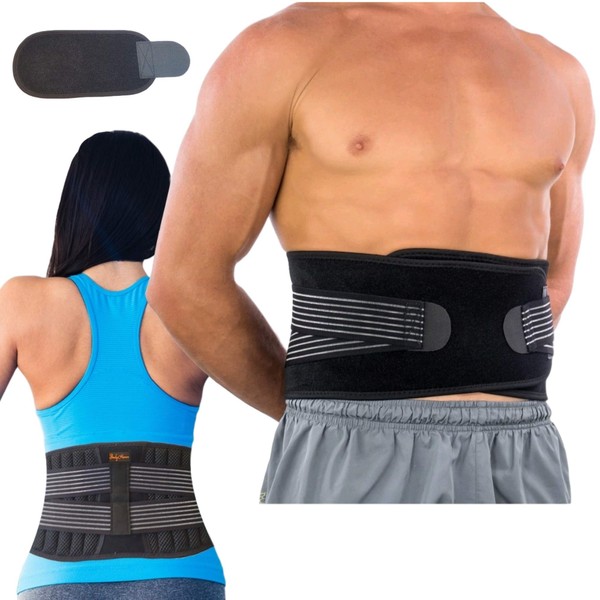 BodyMoves Back Brace Lumbar Support for Men and Women with Dual Adjustable Straps and Extension Belt -Lower Back Pain relief,Spasm,Strain,Herniated Disc,Sciatica,Scoliosis,Lifting ,better back (SMALL(23"-28"))