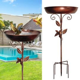 Metal Bird Bath for Garden, Vintage Birdbath Bowl with Leaf & Bird Design, Outdoor Bird Feeder Freestanding with Stable 5-Prong Base, Birdbath for Garden Decor, Patio or Lawn