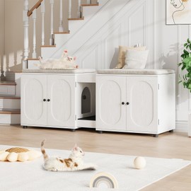 55" Double Cat Litter Box Enclosure for 2 Cats, Modern Self Cleaning Extra Large Hidden Cats Litter Box Furniture, Front Entry, Wooden Hidden Cat Washroom, Side End Table, Cat House, TV Stand