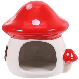 POPETPOP Ceramic Hamster Hideout Mushroom Shape Pet Hideout Hamster House Habitats Cool Bed Small Animals Pet Nest Ceramic Cooling Hideout Hut for All Season Dwarf Hamster Gerbil Mice