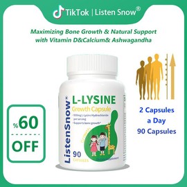 Listen Snow Lysine Growth Capsules Height Increase Maximizer with Calcium for Bone Strength -Natural Get Taller Supplement