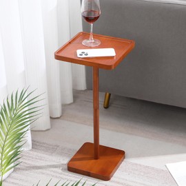 Marsui Square Side Table Small Drink Pedestal Wood End Table Cocktail Coffee Desk for Living Room Small Spaces Bedroom Sofa Corners and Office(Brown)