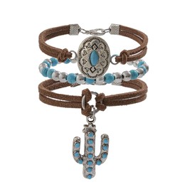 tenghong2021 Ethnic Style Hand-woven Turquoise Beaded Bracelet for Women Vintage Bird Multi-layer Wrapped Leaf Hand Rope Western Bracelets Boho Cowboy Cowgirl Layered Bracelets Jewelry Accessories-B