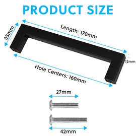 flintronic 2PCS Cabinet Handles, 160mm Stainless Steel Wardrobe Handles, Square Bar Pull Handles, Cabinet Drawer Handles, Kitchen Cabinet Handles, Kitchen Handles for Drawer