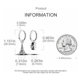 PMX Arracadas Torre Eiffel Y Cámara En Plata 925 El Mejor Regalo