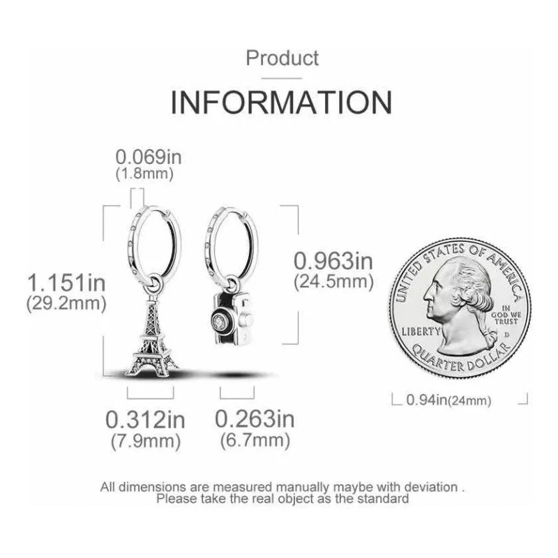 PMX Arracadas Torre Eiffel Y Cámara En Plata 925 El