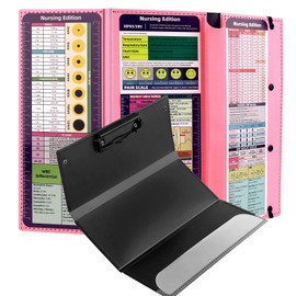 Nursing Clipboard Foldable, 3 Layers Nurse Clipboard with Quick Access Medical References & Nursing Cheat Sheet Notepad for Nurses and Doctors (Pink)