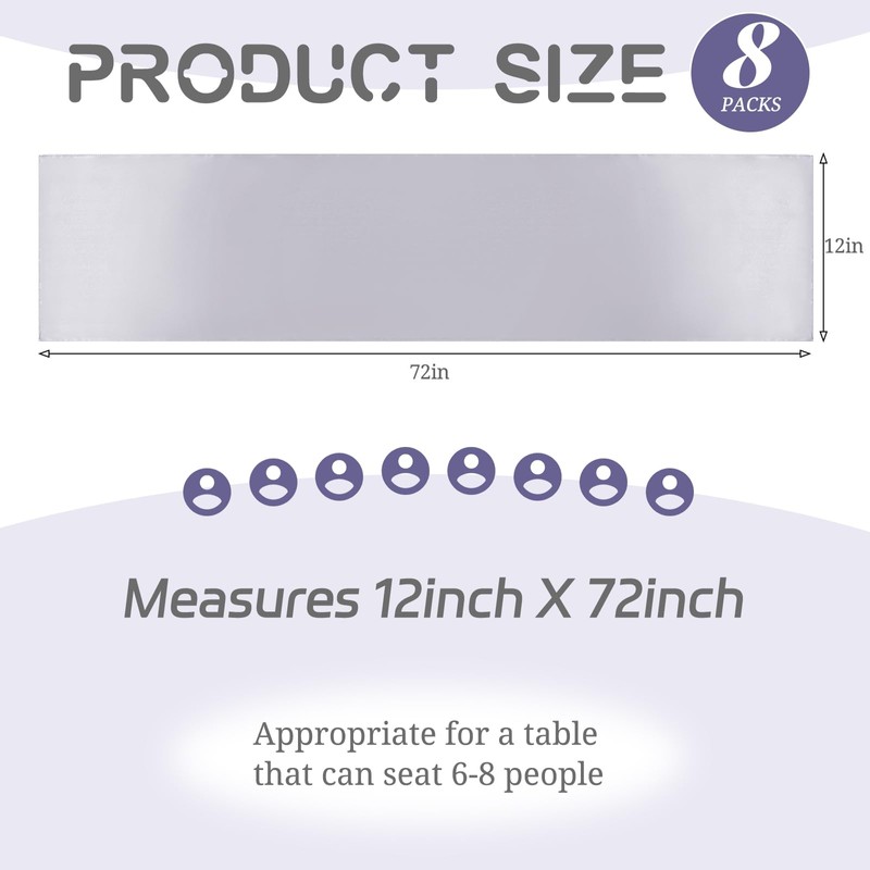 8 Pack Silver Table Runner 12 x 72 Inch Satin