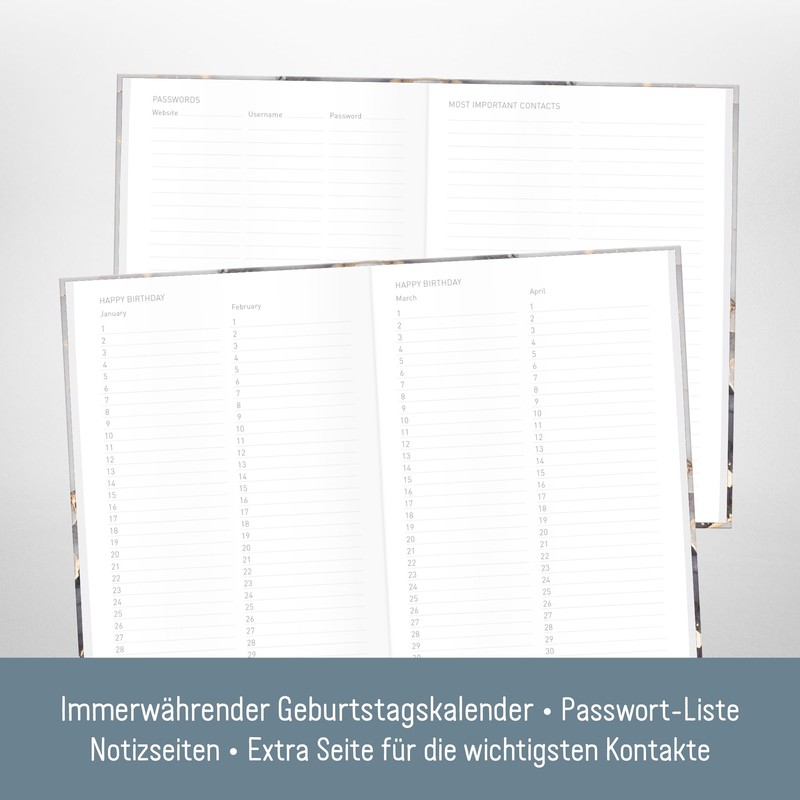paper&you® A5 Address Book with Index A-Z [Grey Marble] Book