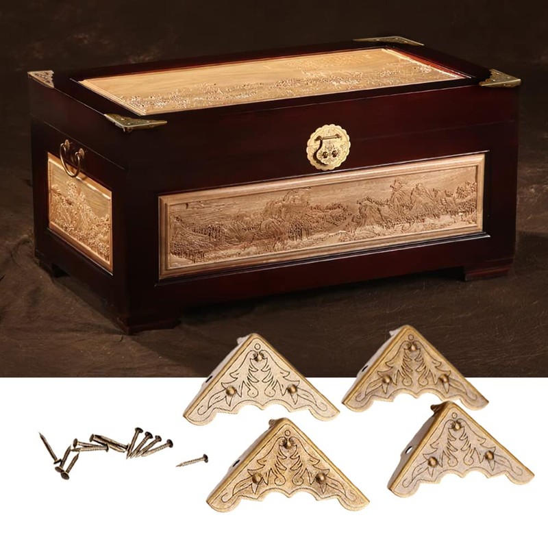4 PCS Antique Brass Jewelry Box Corner Case Chest Corner