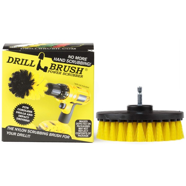 5 Inch Diameter Drill Powered Scrub Brush with Quarter Inch Quick Change Shaft - Drill Brush Attachment