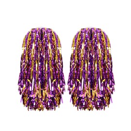 AUMIDO 2Pcs Cheerleading Pom Poms - Pompoms Cheer for Boy Girl School Sports Dance Games Team Spirit Cheer,Purple Gold