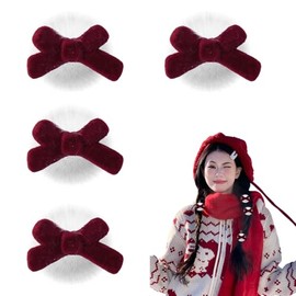 Fluffy Christmas Hair Bow Clips Cute Christmas Bow Hair Accessories Christmas Hair Barrettes Red White Bow Hair Clips for Women Girls Xmas New Year Mini Hairpin Hair Clips for Thin Fine Hair 4pcs