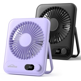 WHATOOK Small Desk Portable Fan Rechargeable: 2 Pack 2000mah 10 Hours Battery Office Quiet Mini Desktop Fan Portable Rechargeable Travel Essentials(Black and Purple)