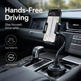 Car Cup Holder Phone Mount for Hands-Free Viewing – Adjustable 360° Rotating Stand for Smartphones & Daily Driving