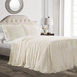 Lush Decor Ruffle Skirt Bedspread 3 Piece Set - Elegant, Timeless & Charming Ruffles in a Vintage & Classy Design - Soft and Lightweight - Luxurious Farmhouse Bedding Set - California King, Ivory