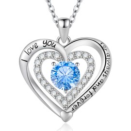 Yaumatea I Love You for Always and Forever Heart Necklace December Birthstone Blue Topaz Cubic Zirconia Pendant, Gift for Women, Christmas Gift (Dec)