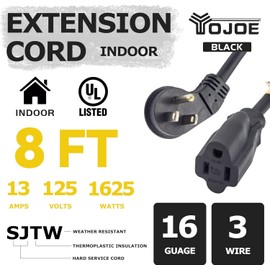 YOJOE Flat Plug Indoor Extension Cord 8 ft, 3 Prong 13A Power Cord, 16 Gauge Heavy Duty Black Extension Cord for Garage, Garden and Home, 16/3 SJTW, UL Listed