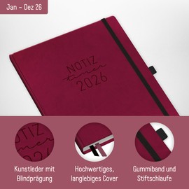 Häfft Weekly Note Calendar 2026 A4 "Berry" Book Calendar, Planner Note Timer, Appointment Planner, Weekly Calendar, Organiser, Appointment Calendar with Pocket - Sustainable & Climate Friendly