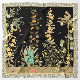Elizabetta Women's Italian Hand-Rolled Silk Square Scarf - 35" - Black Floral