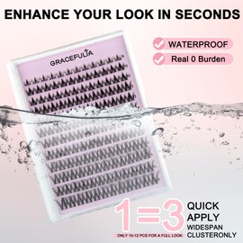 GRACEFULIA Manga Lash Clusters Kit Natural Eyelash Clusters Spiky Lash Extension Kit 144Pcs Anime Cluster Eyelash Extensions with Lash Bond and Seal Waterproof and Tweezers DIY at Home