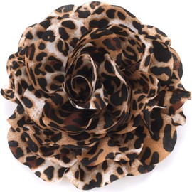 PAGOW Large Leopard Flower Brooches for Women, Fashion Flower Brooch Pins with Clip, Vintage Floral Leopard Print Bridal Lapel Costume Pins Hair Decoration for Wedding Party Jewelry - 1pc