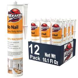 KRAKEN BOND No More Nails Heavy Duty Clear Polyurethane Construction Adhesive - 100% Waterproof and Extra Strong Sealant for Wood, Ceramic, Tile, Floor, Granite, Rubber | 12 Pack, 10.1 Fl. Oz.