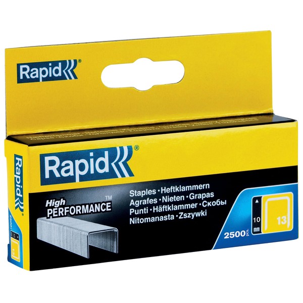 Rapid High-Performance Staples for Textiles, Finewire No. 13, Leg Length 10mm, Staple Gun Staples, Galvanised Steel, 2500 Pieces, Boxed (11840625)