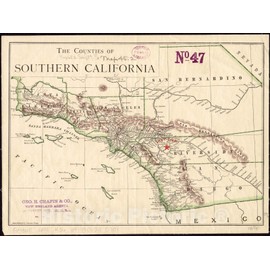 Historical Map, 1890-1899 The Counties of Southern California, Vintage Wall Art : 24in x 18in
