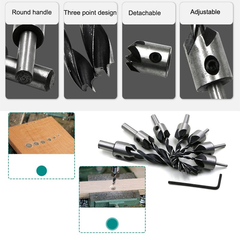 Woodworking Drilling or Chamfer tool,8PCS 5/8" 1/2" 3/8" 1/4" Wood