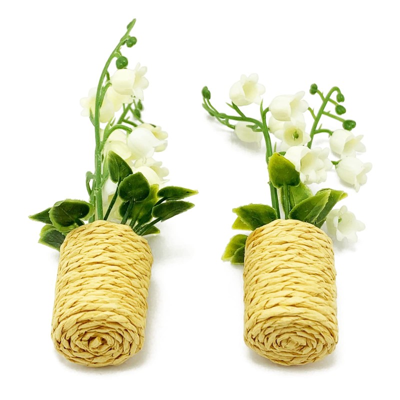 PrettyLife 2Pieces Miniature Potted Plants Flowers Artificial Lily of The