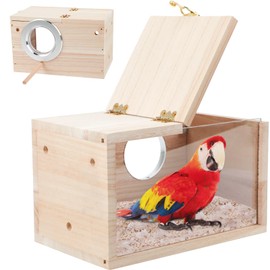 GINDOOR Parakeet Nesting Box Transparent Bird House for Cage Natural Wood Breeding Box for Parrot Parakeet Cockatiel Lovebirds Budgie Conure and Other Small Birds