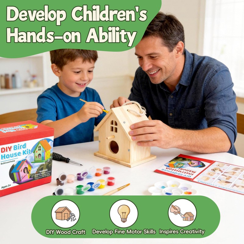 4 Pack Wooden DIY Birdhouse Kit, Art Craft Painting Kit
